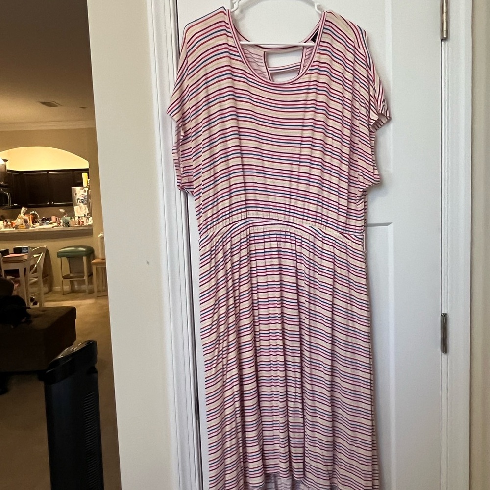 Lane Bryant Pink and Gray Flutter Sleeve Sundress